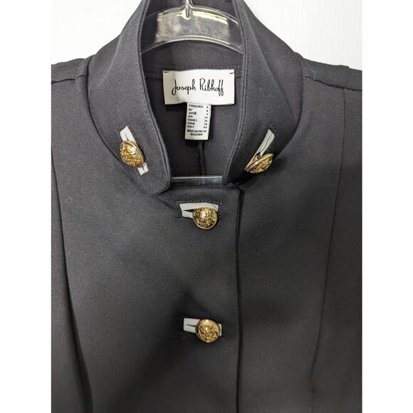 Joseph Ribkoff Black Military Style Coat Gold Button Mid Length Fitted Size 6 - Picture 4 of 11